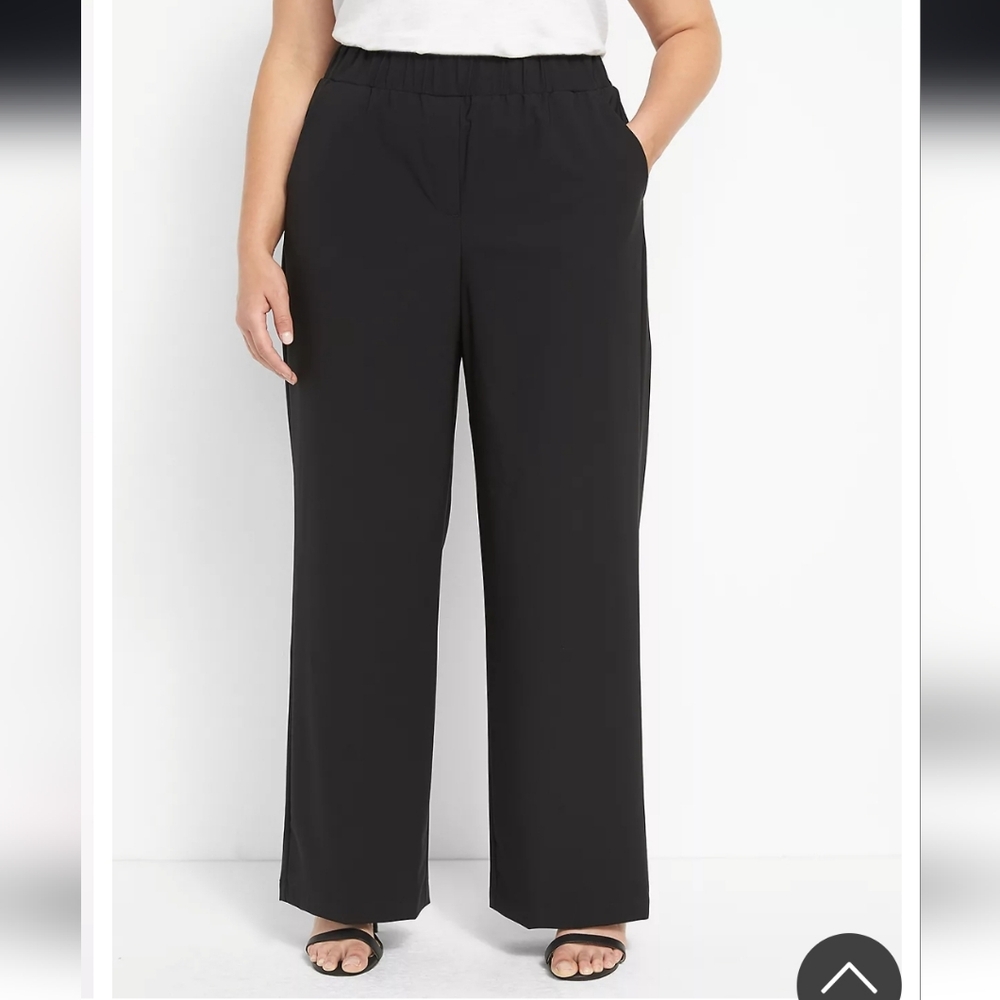 Lane Bryant On the Go Wide Leg Mid Rise Pants, Black, Size 18, NWT